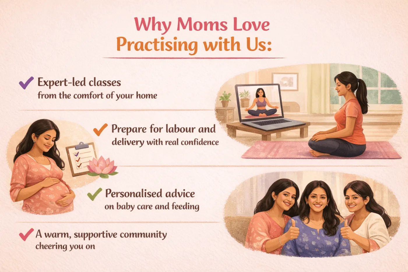 Prenatal yoga class advantages infographic
