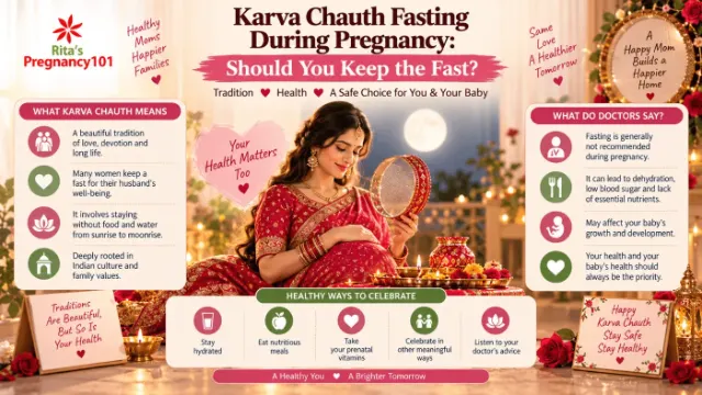 Pregnant woman observing Karva Chauth puja safely